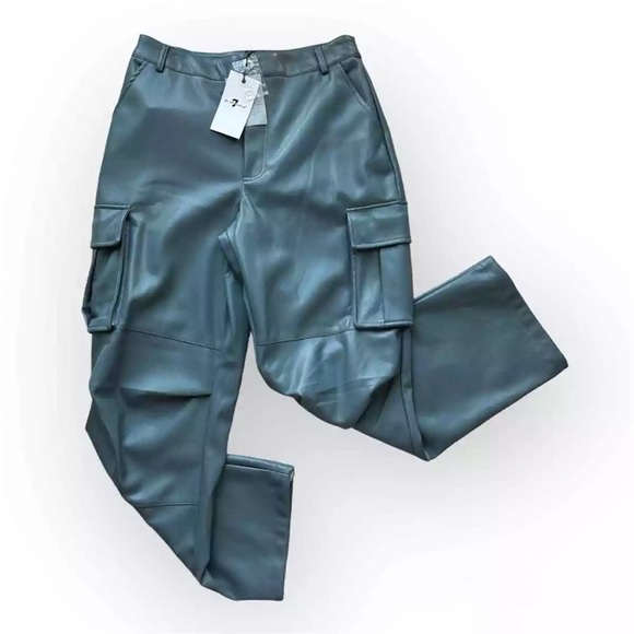 7 For All Mankind Pants - NWT 7 For All Mankind Green Cargo Faux Leather Pants